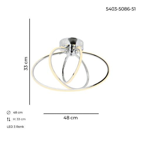 Varna 3lü Plafonyer Avize Krom