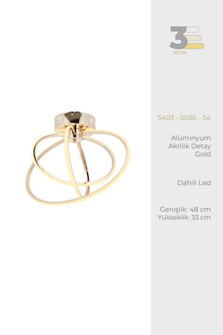 Varna 3lü Plafonyer Avize Gold