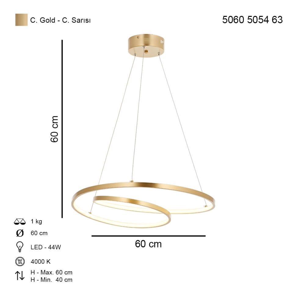 Lundra 60lık Ledli Avize Ceren Sarısı