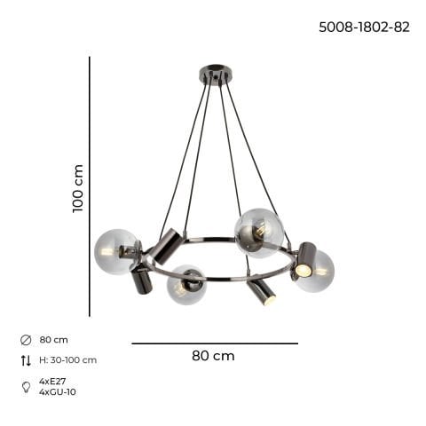 Zer 8li Çemberli Avize Platin