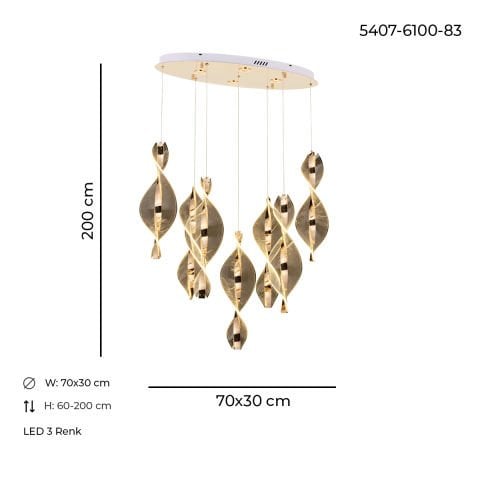 Likya 7li Yemek Masası Gold Avize Eskitme