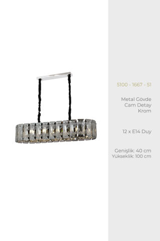 Pera 100*40 Yemek Masası Avize Krom