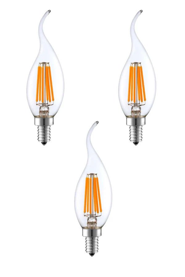 Rustik Led Ampul  E14  Kıvrık Uç 6W 3000K Gün Işığı 3lü