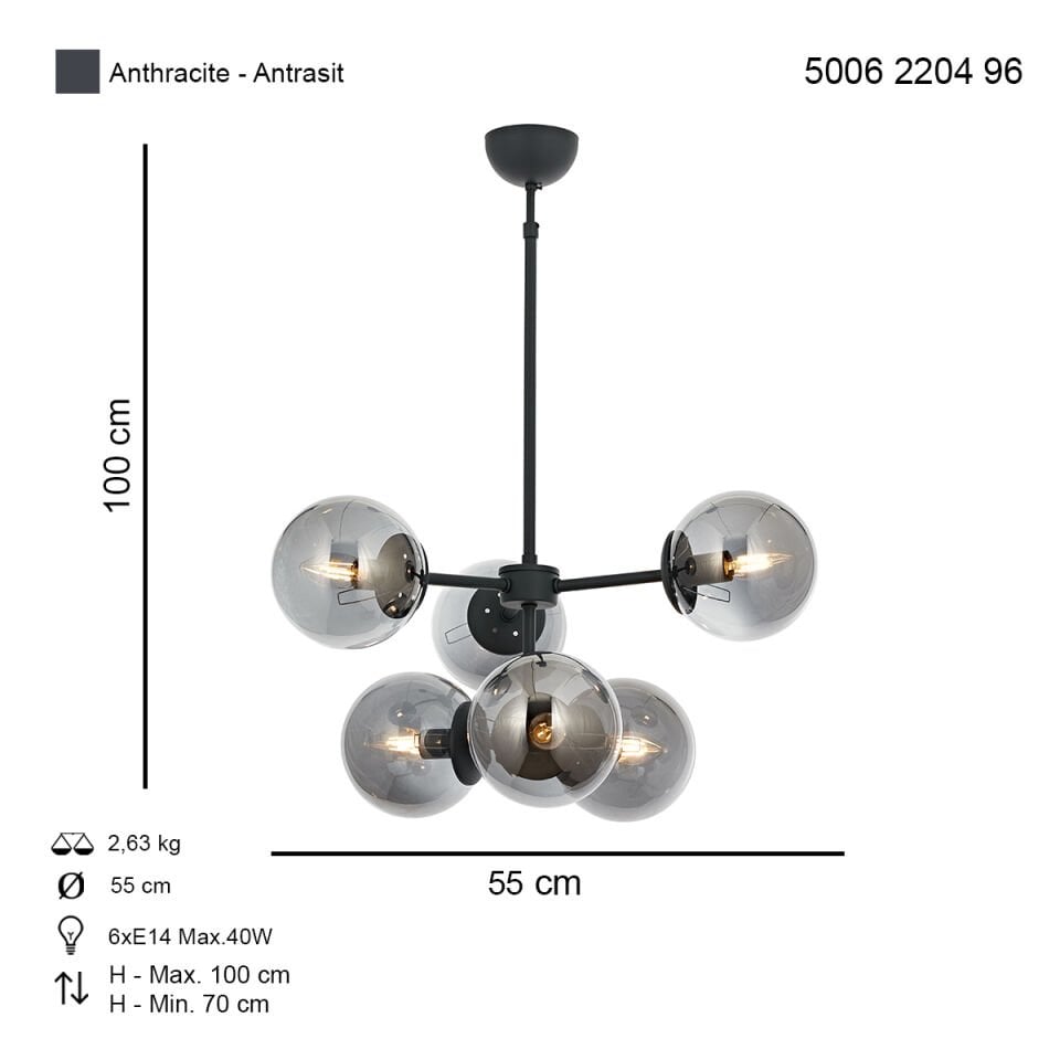 Köst 6 lı Modern Avize Antrasit