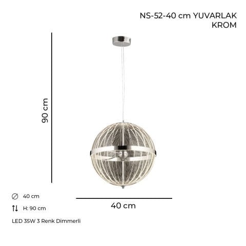 NS-52-40 Cm Yuvarlak Krom Ledli Avize