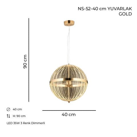 NS-52-40 Cm Yuvarlak Gold Ledli Avize