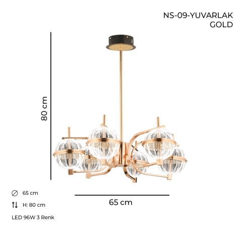 NS-09 Yuvarlak Gold Ledli Avize