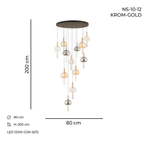 NS-10-12 Krom & Gold Ledli Avize