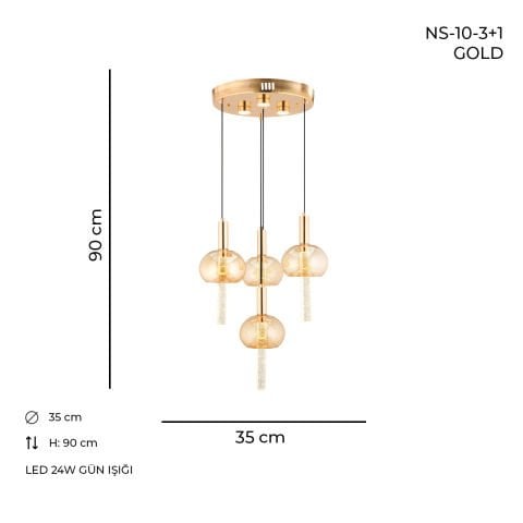 NS-10 3+1 Gold Ledli Avize