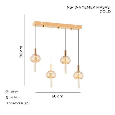 NS-10-4 Yemek Masası Gold Ledli Avize