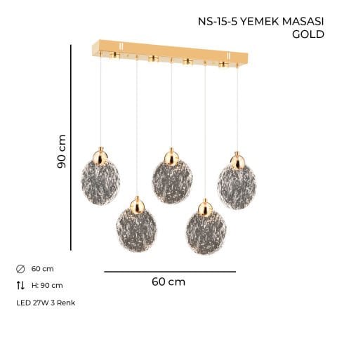 NS-15-5 Yemek Masası Gold Ledli Avize