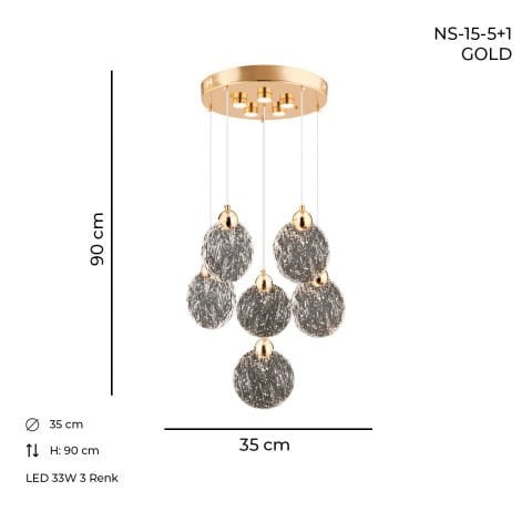 NS-15-5+1 Gold Ledli Avize