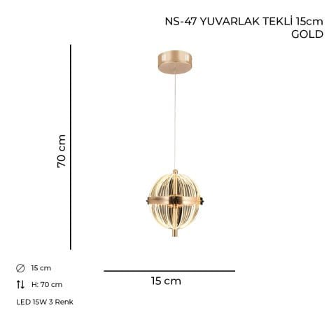 NS-47 Yuvarlak Tekli 15cm Gold Ledli Avize