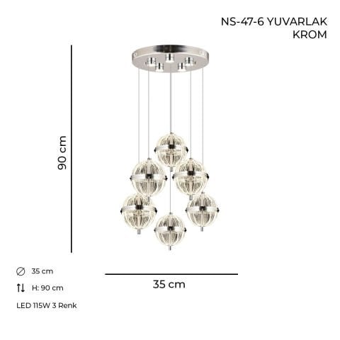 NS-47-6 Yuvarlak Krom Ledli Avize