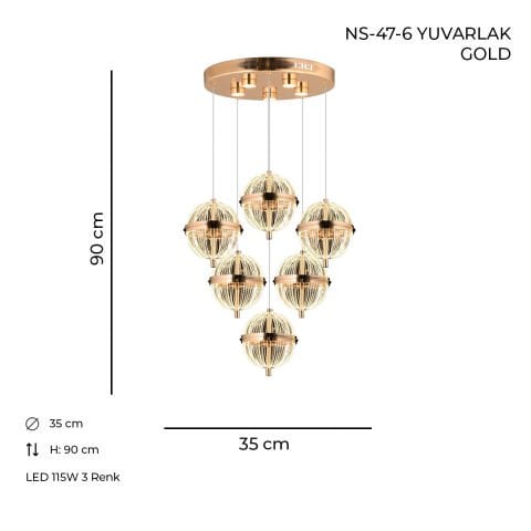 NS-47-6 Yuvarlak Gold Ledli Avize