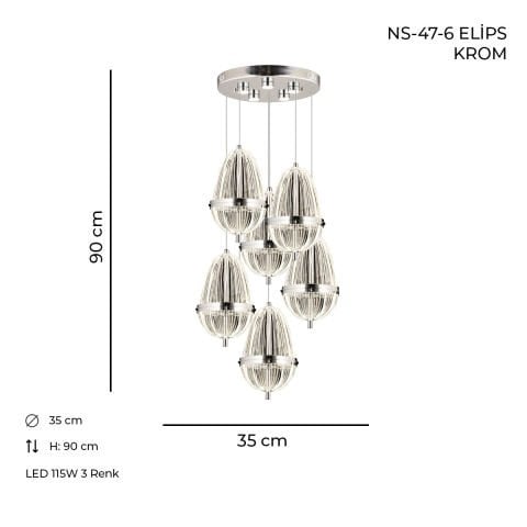 NS-47-6 Elips Krom Ledli Avize
