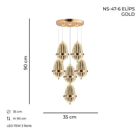 NS-47-6 Elips Gold Ledli Avize