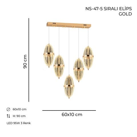 NS-47-5 Sıralı Elips Gold Ledli Avize