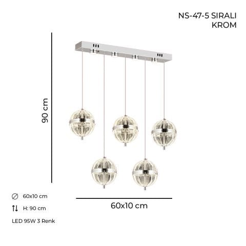 NS-47-5 Sıralı Krom Ledli Avize