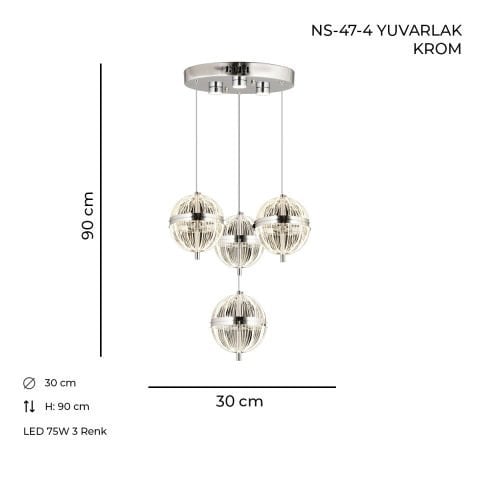 NS-47-4 Yuvarlak Krom Ledli Avize