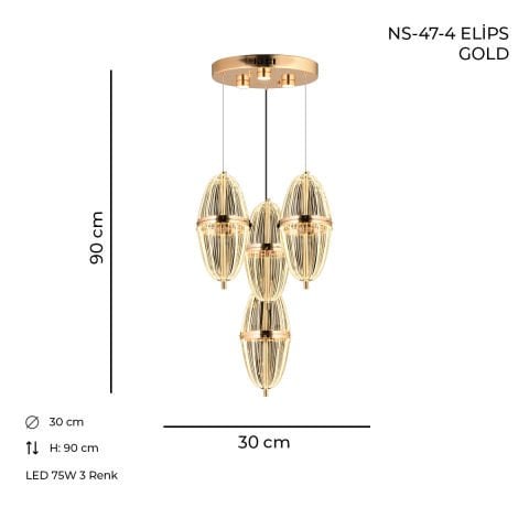 NS-47-4 Elips Gold Ledli Avize