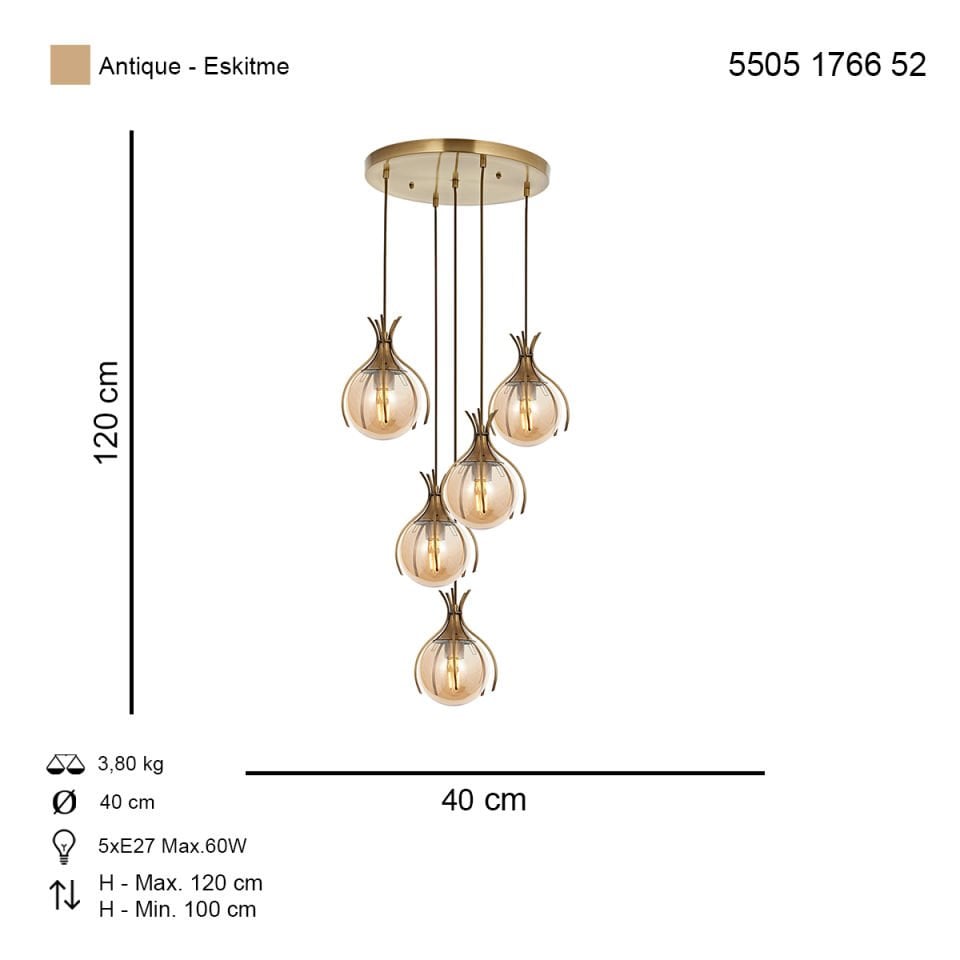 Pençe 5 li Sarkıt Avize Eskitme