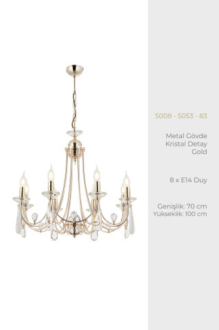 Prenses 8'li Gold Klasik Avize