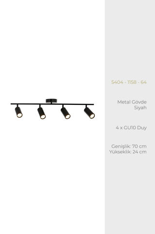Ray 4 lü Siyah Modern Avize