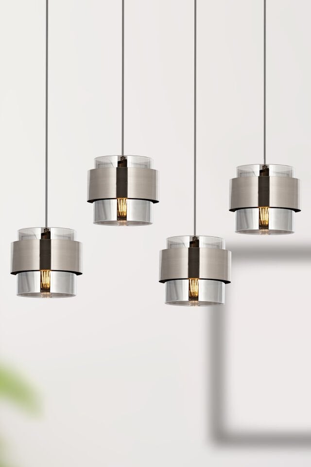 Roza Sıralı 4 lü Sarkıt Avize Nikel