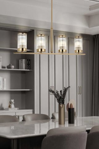 İnterce 4lü Sıralı Avize Brass