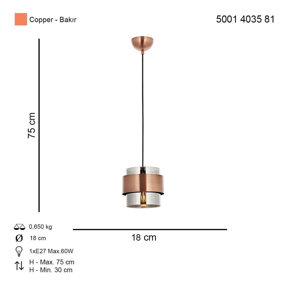 Roza Tekli Sarkıt Avize Bakır