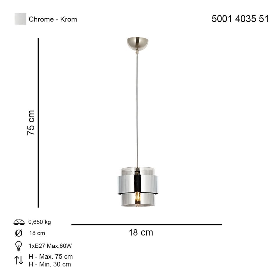 Roza Tekli Sarkıt Avize Krom