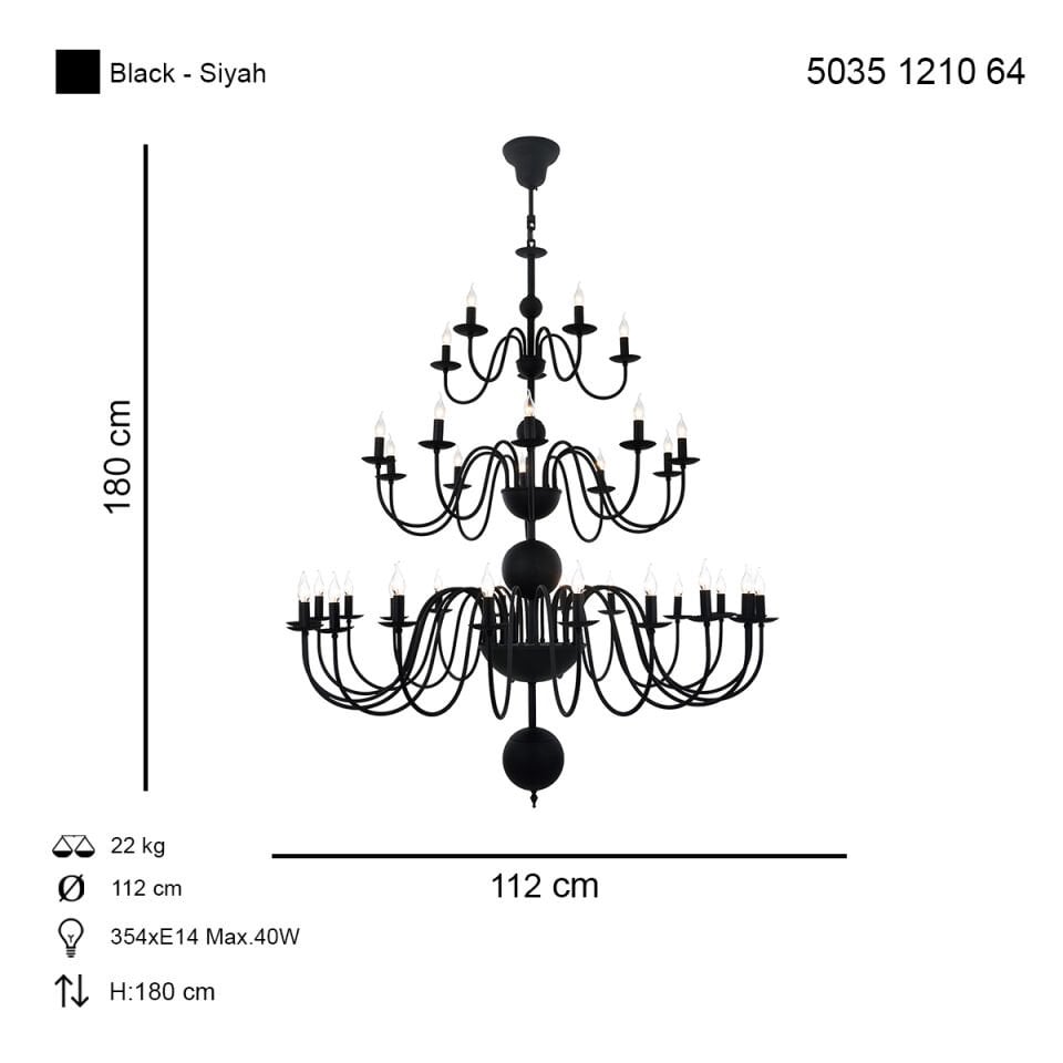 Darya 35 li Avize Mat Siyah
