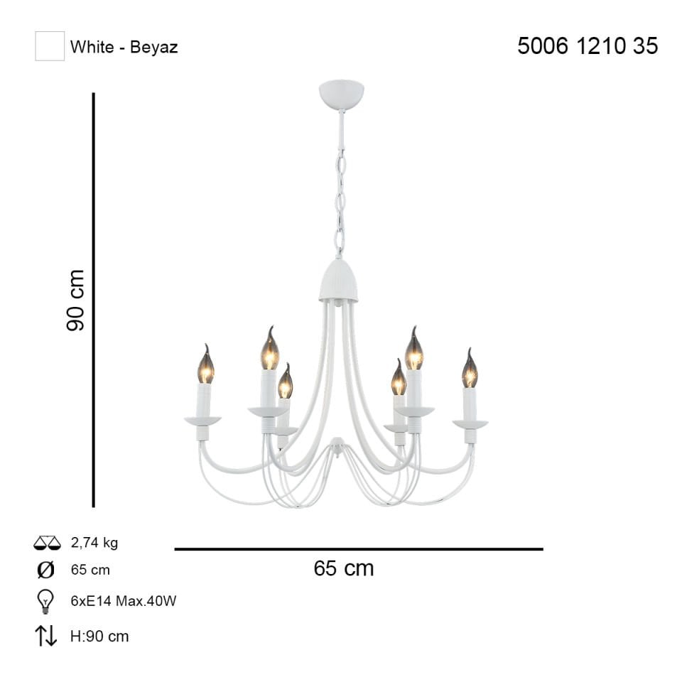Darya 6 lı Avize Texture Beyaz