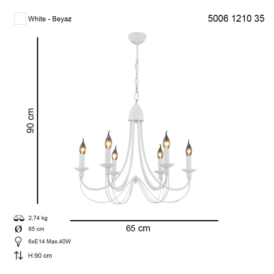 Darya 6 lı Avize Texture Beyaz