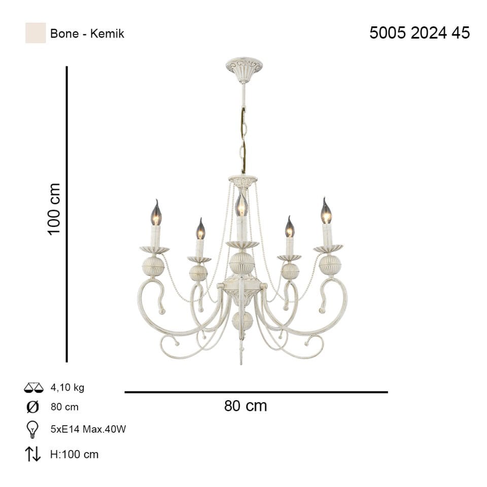 Kaşgar 5 li Avize Kemik