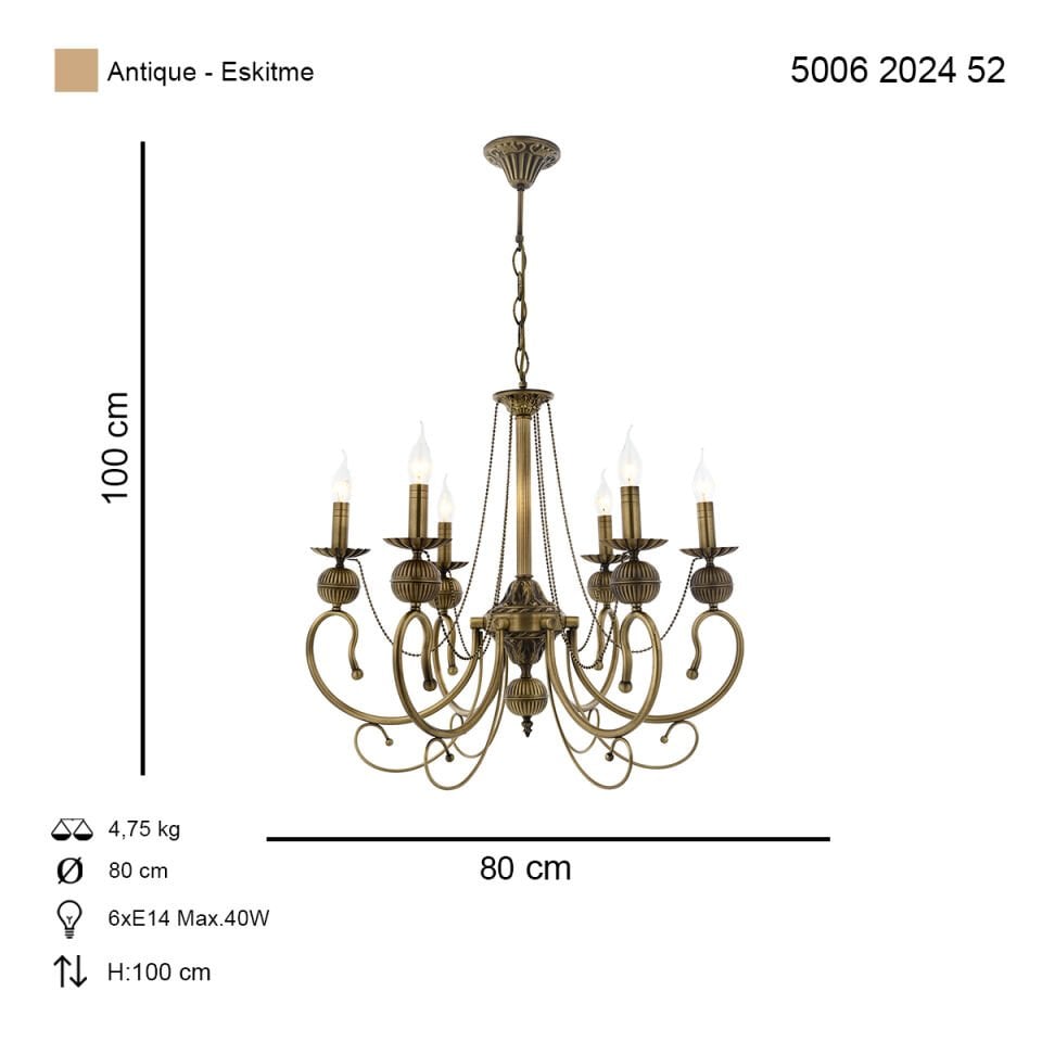 Kaşgar 6 lı Avize Eskitme