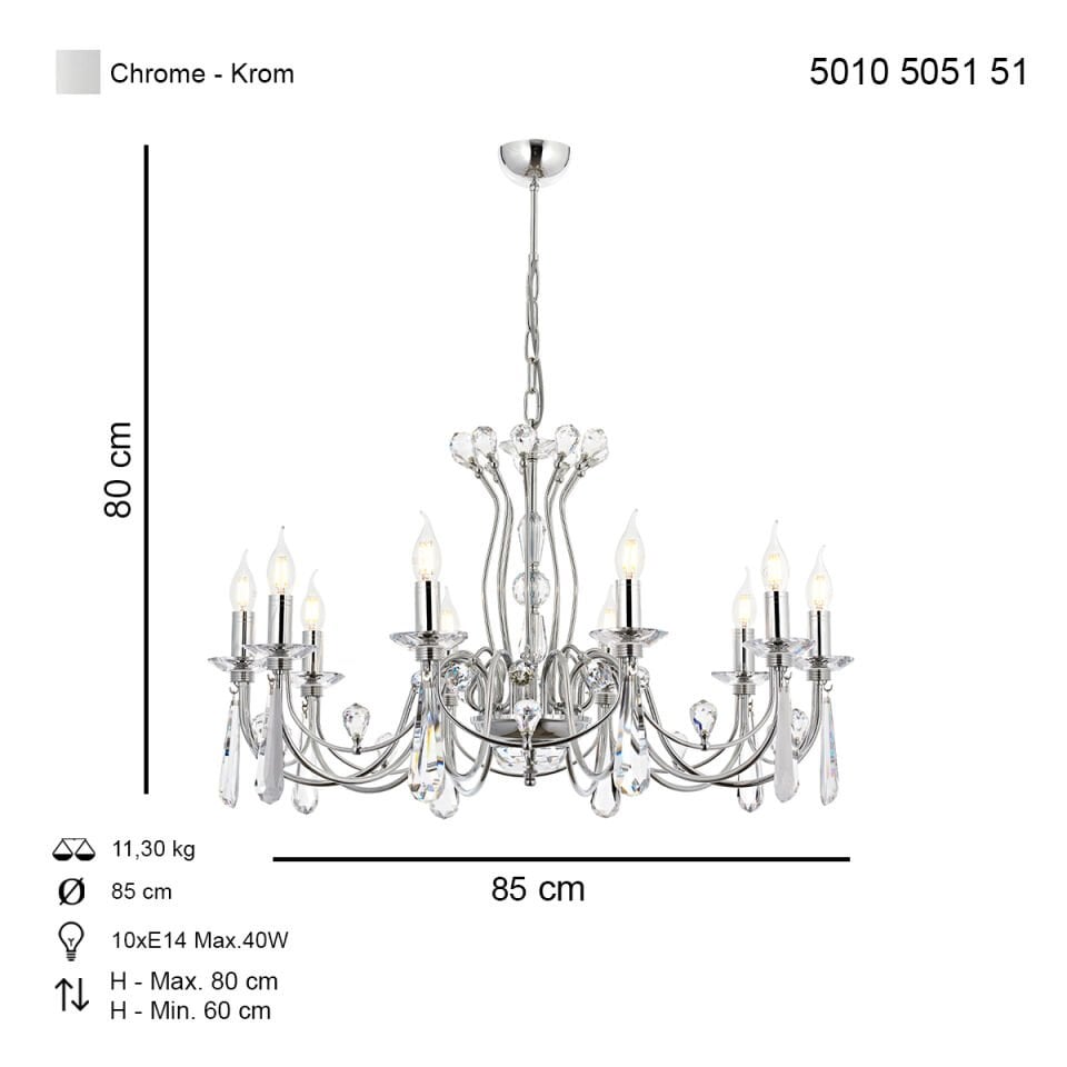 Leydi 10 lu Avize Krom