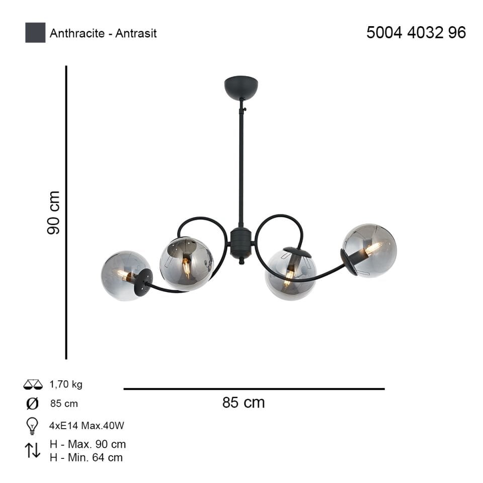 Maral 4 lü Modern Avize Antrasit