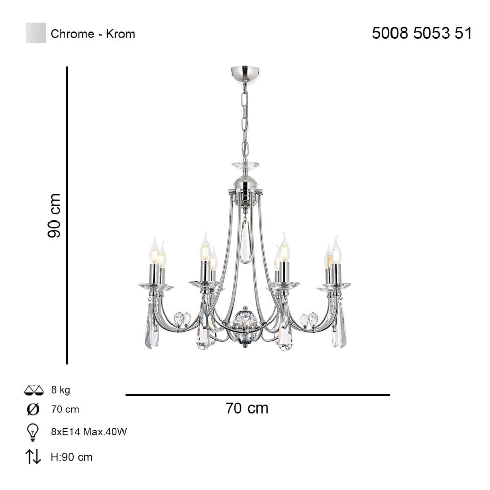 Prenses 8 li Avize Krom