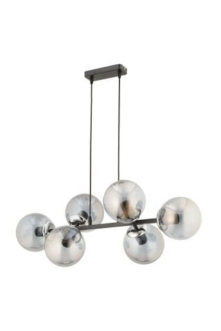 Cross 6'lı Füme Camlı Modern Sarkıt Avize Siyah