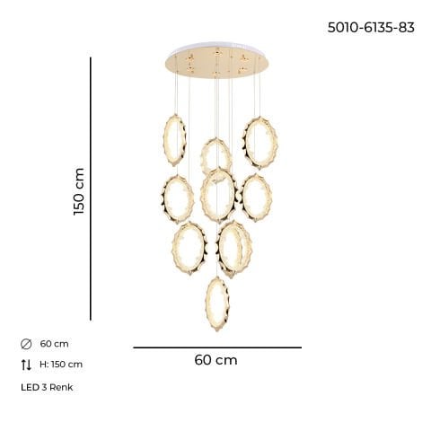 Damla 10lu Sarkıt Avize Gold