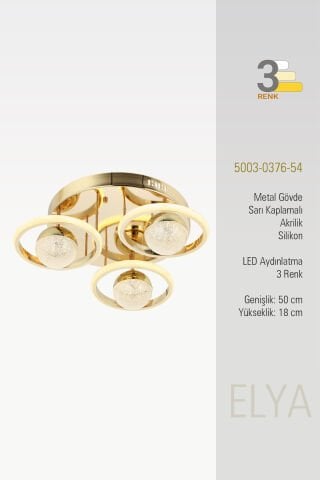 Elya 3lü Plafonyer Avize Gold