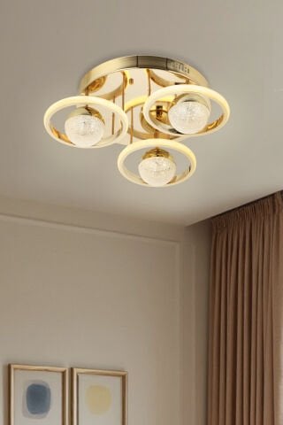 Elya 3lü Plafonyer Avize Gold