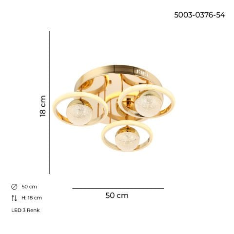 Elya 3lü Plafonyer Avize Gold