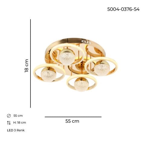 Elya 4lü Plafonyer Avize Gold