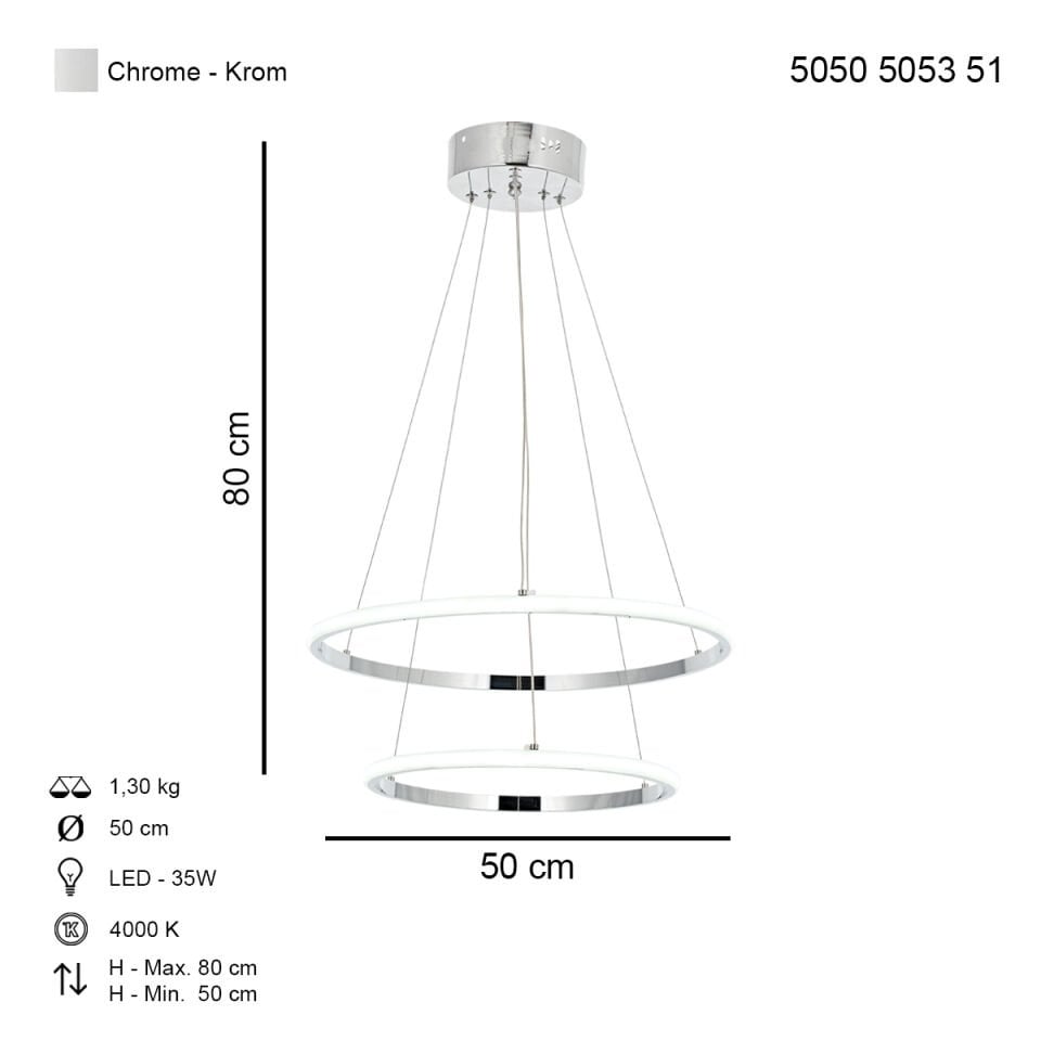 Lund 50lik Ledli Avize Krom