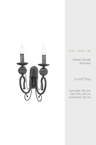 Kaşgar 2li Aplik Antrasit