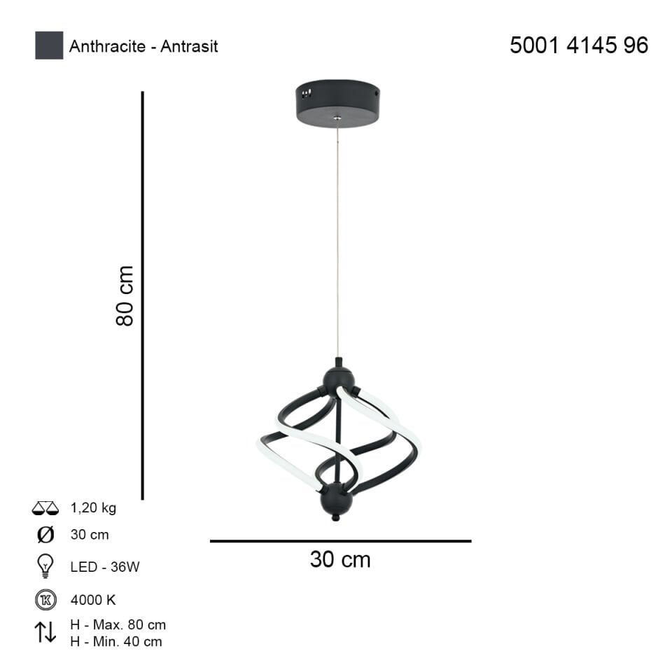 Ravena Tekli Ledli Avize Antrasit