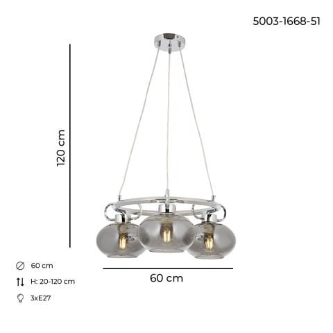 London 3lü Çemberli Avize Krom